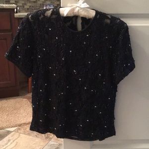 Black lace sequins and beaded Emanuel Ungaro top